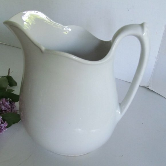 1800s Antique White Ironstone Pitcher White Decor Antique White Ironstone alcock - Picture 6 of 7